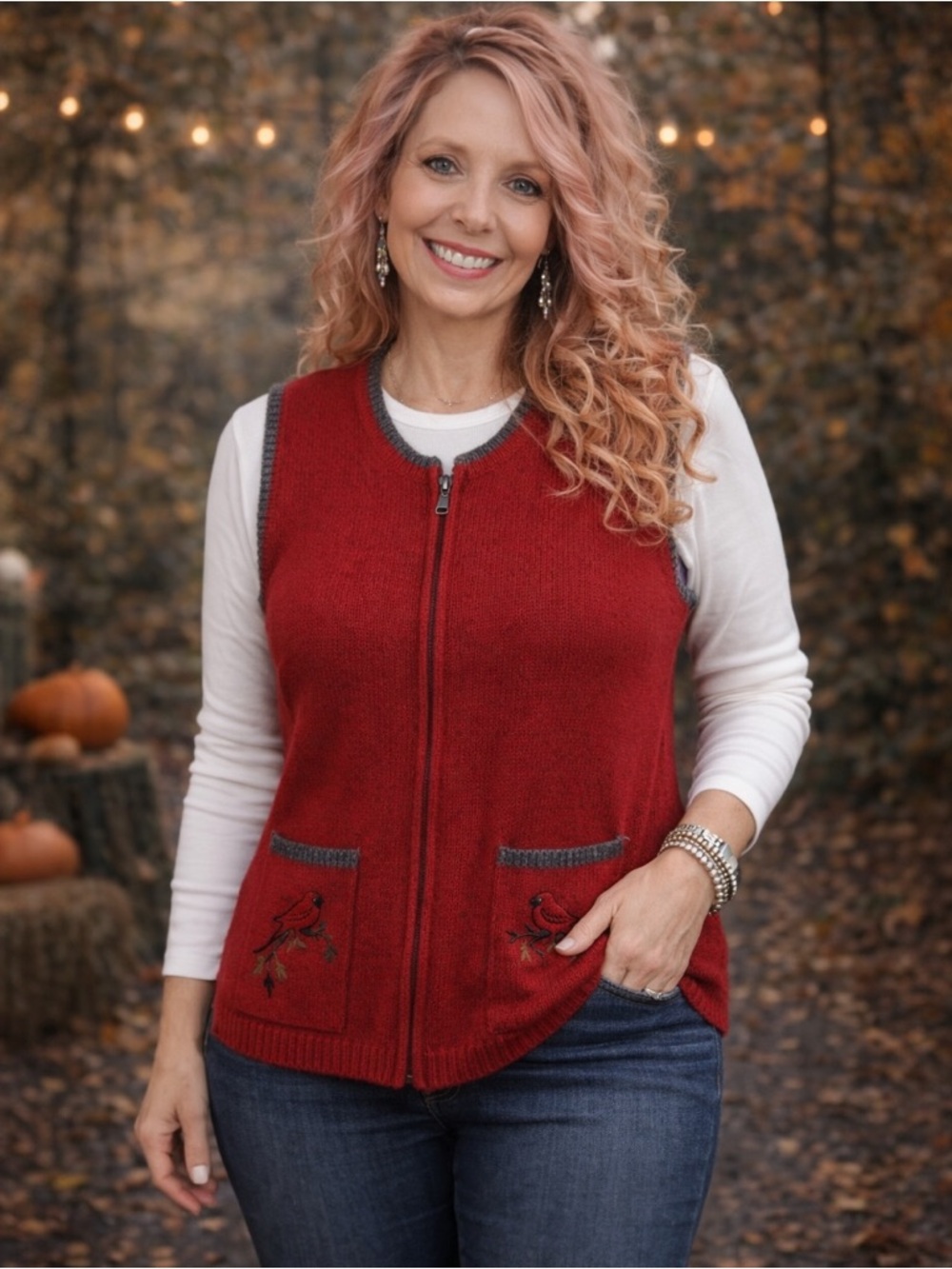 Northern Reflections Red Cardinal Knit Vest Large Christmas Cottagecore